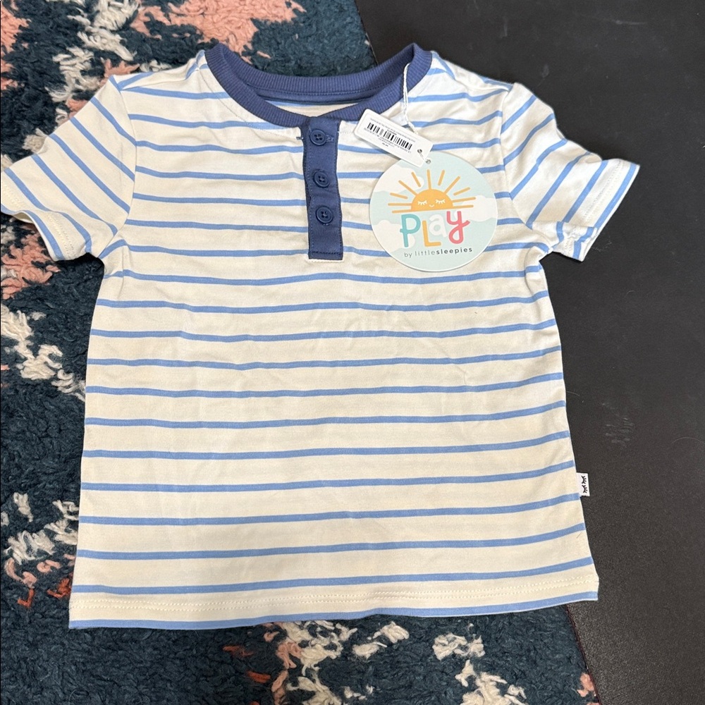 Little Sleepies Blue and White Striped Henley Shirt 18-24 months